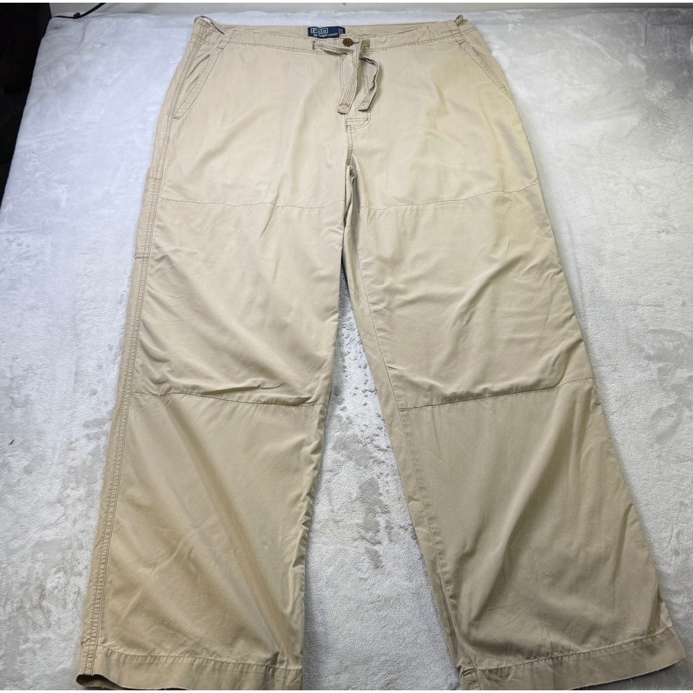 Vintage Polo Ralph Lauren Cargo Pants Khaki Wide Leg Drawstring XL Utility Style